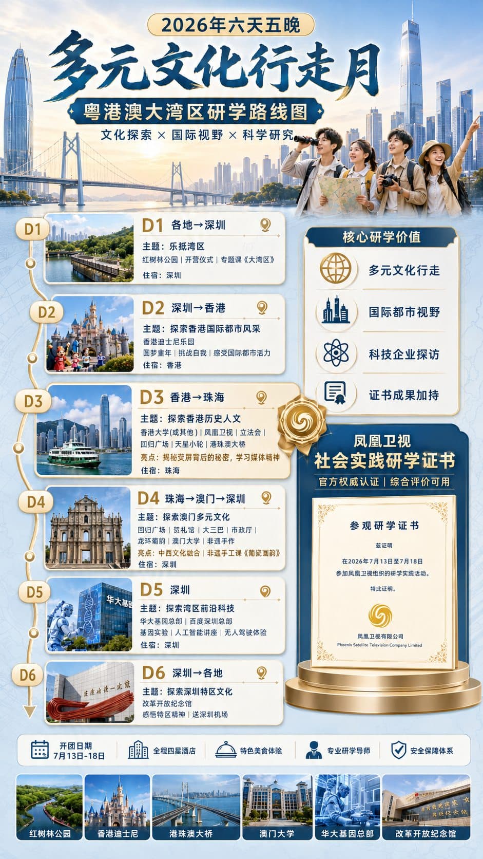 2026年六天五晚多元文化行走粤港澳大湾区路线流程图